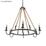 Vintage 6-Head Candle Chandelier Pendant Lamp In Black/Rust For Restaurants