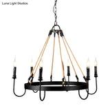Vintage 6-Head Candle Chandelier Pendant Lamp In Black/Rust For Restaurants