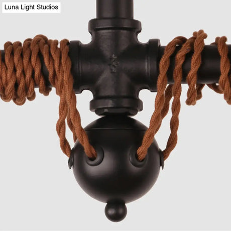 Vintage 6-Light Tubing Pendant Lamp Black Finish With Hanging Bulb - Indoor Ceiling Light Fixture