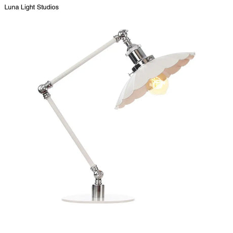 Vintage Adjustable Reading Lamp - Conical Desk Light White Metal 1 Stylish Design 8 Length Arm