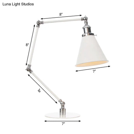 Vintage Adjustable Reading Lamp - Conical Desk Light White Metal 1 Stylish Design 8 Length Arm