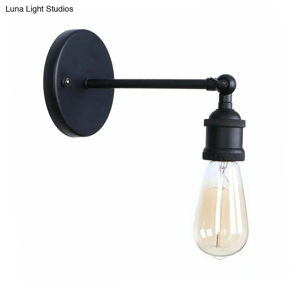 Vintage Adjustable Wall Lamp With Saucer Shade And Mesh Cage Design In Black