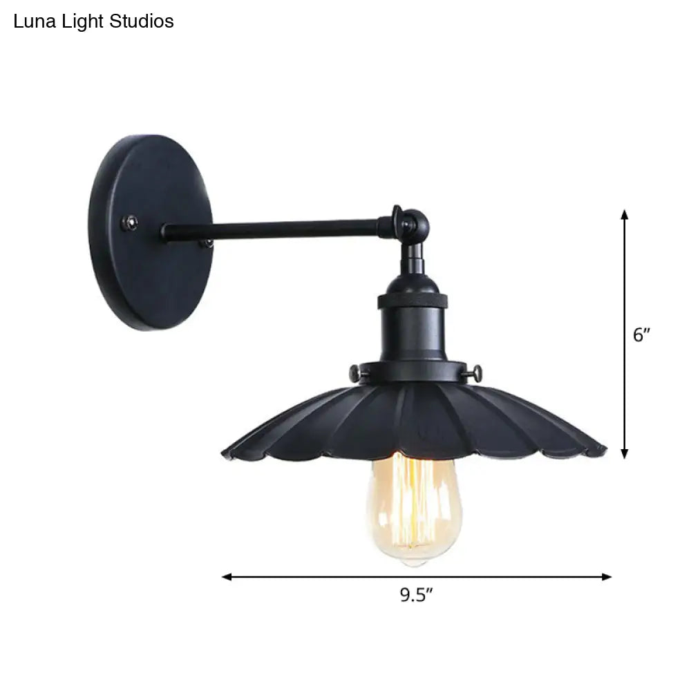 Vintage Adjustable Wall Lamp With Saucer Shade And Mesh Cage Design In Black