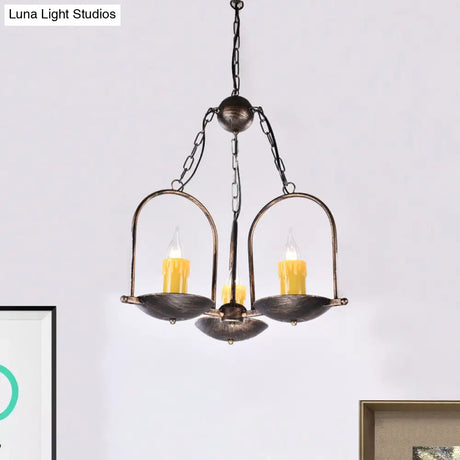 Vintage Aged Brass Metal Hanging Light - Two-Bulb Chandelier For Coffee Shop