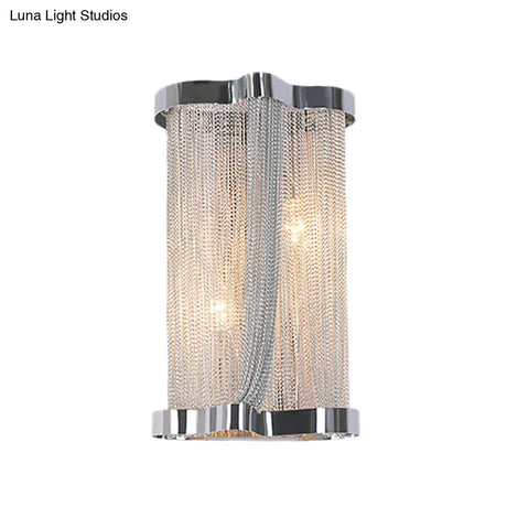 Vintage Aluminum Wall Lamp With Tassel Sconce Cylinder Shade In Gold/Silver - Set Of 2 Lights