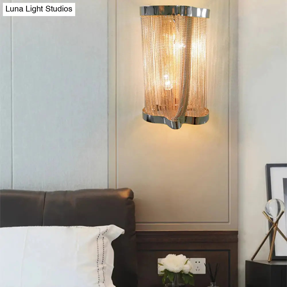 Vintage Aluminum Wall Lamp With Tassel Sconce Cylinder Shade In Gold/Silver - Set Of 2 Lights