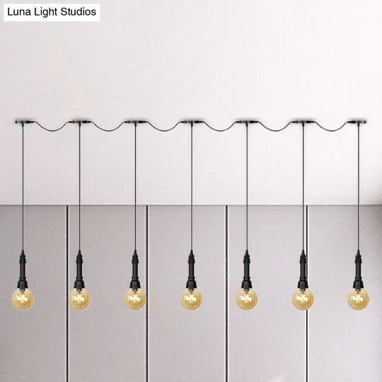 Vintage Amber Glass Ball Pendant Light - Tandem Led Ceiling Lamp In Black (3/5/7-Light) 7 /