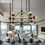 Vintage Amber Glass Chandelier - 10-Light Sphere Shade Ceiling Lamp For Living Room