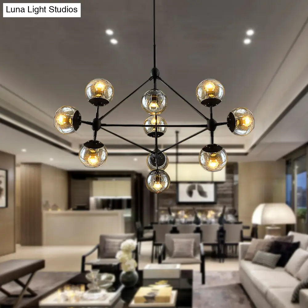 10-Light Sphere Chandelier In Vintage Amber Glass - Stylish Ceiling Lamp For Living Room