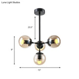 Vintage Amber Glass Orb Chandelier - 4-Light Black Ceiling Fixture For Dining Room