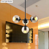 Vintage Amber Glass Orb Chandelier - 4-Light Black Ceiling Fixture For Dining Room