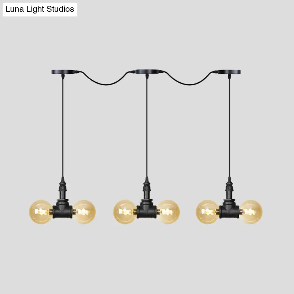 Amber Glass Ball Pendant Lamp With Multiple Black Led Lights