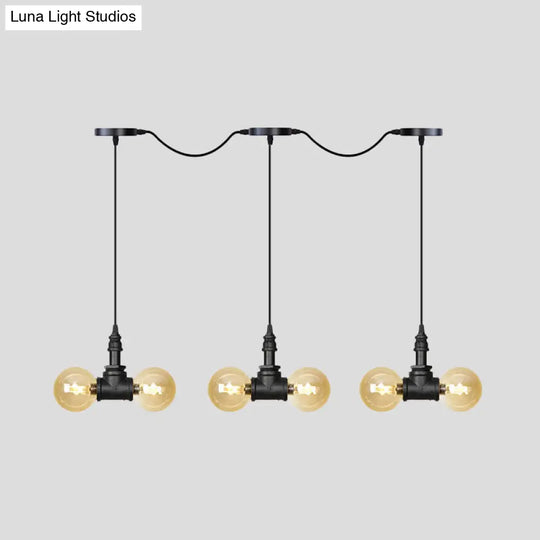 Amber Glass Ball Pendant Lamp With Multiple Black Led Lights