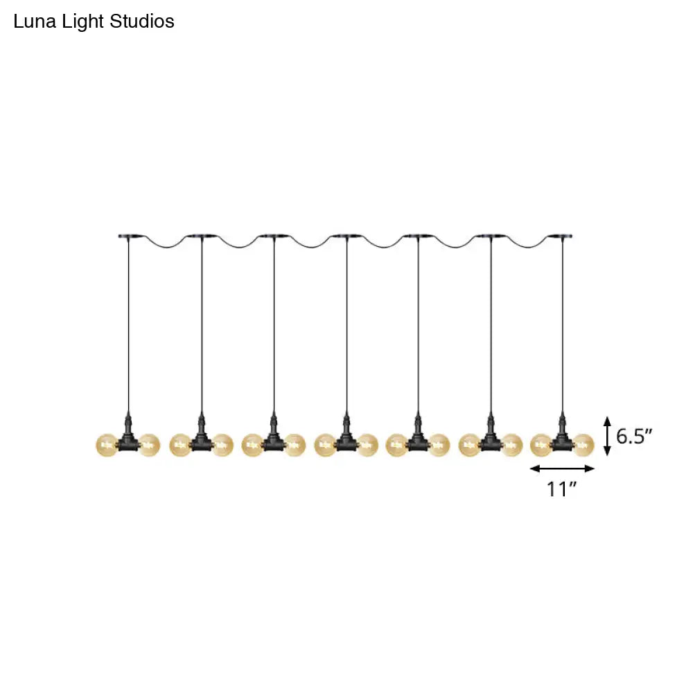 Amber Glass Ball Pendant Lamp With Multiple Black Led Lights