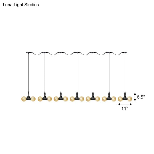 Amber Glass Ball Pendant Lamp With Multiple Black Led Lights