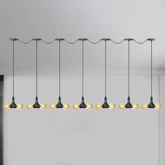 Vintage Amber Glass Pendant Lamp With Black Tandem Led And Multi-Head Design 14 /