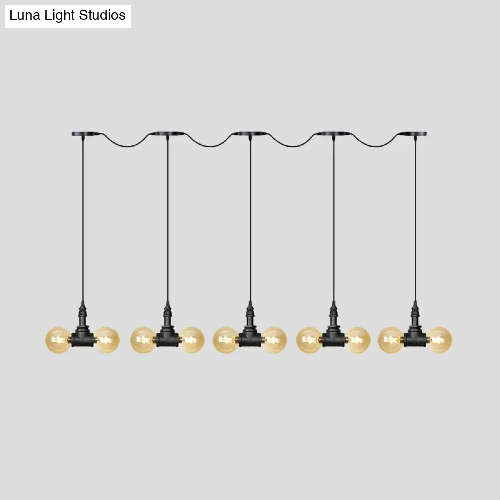 Amber Glass Ball Pendant Lamp With Multiple Black Led Lights