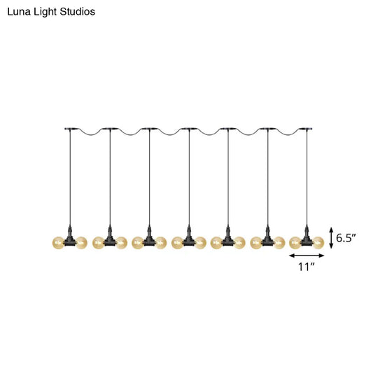 Vintage Amber Glass Pendant Lamp With Black Tandem Led And Multi-Head Design