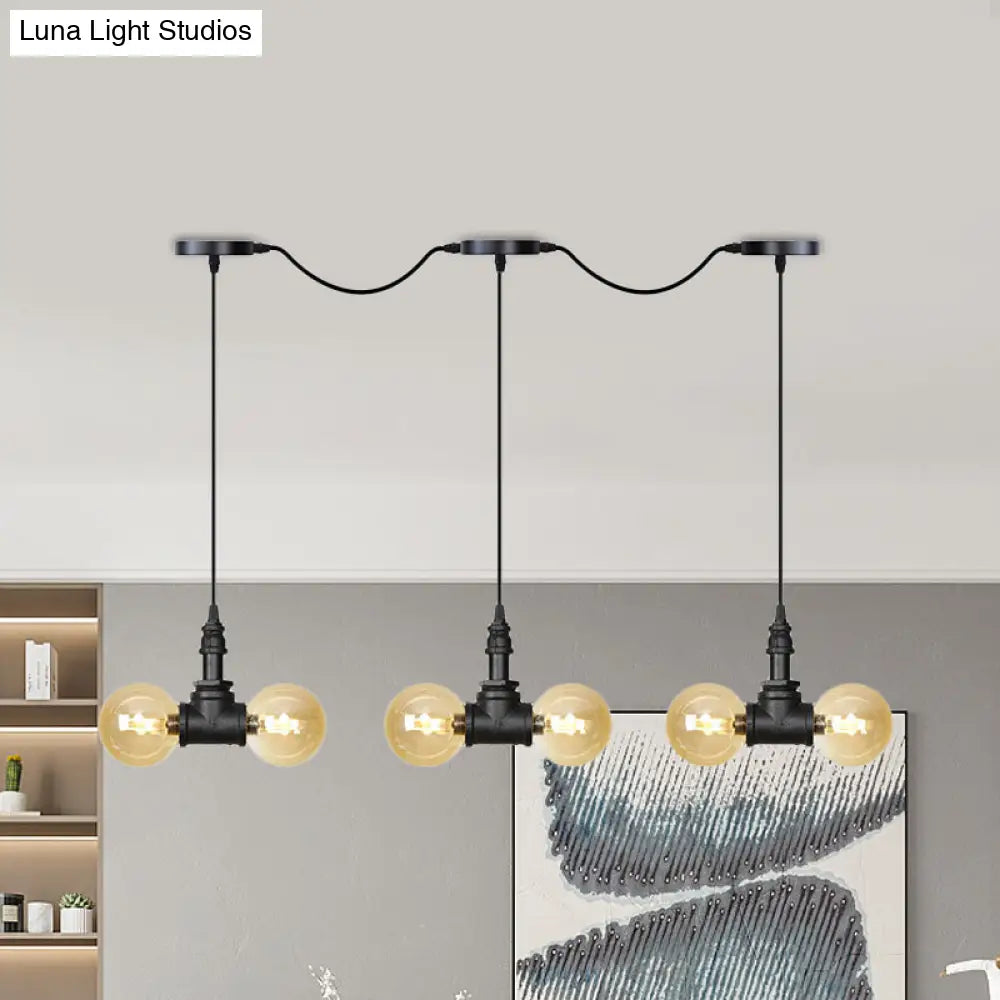 Amber Glass Ball Pendant Lamp With Multiple Black Led Lights 6 /