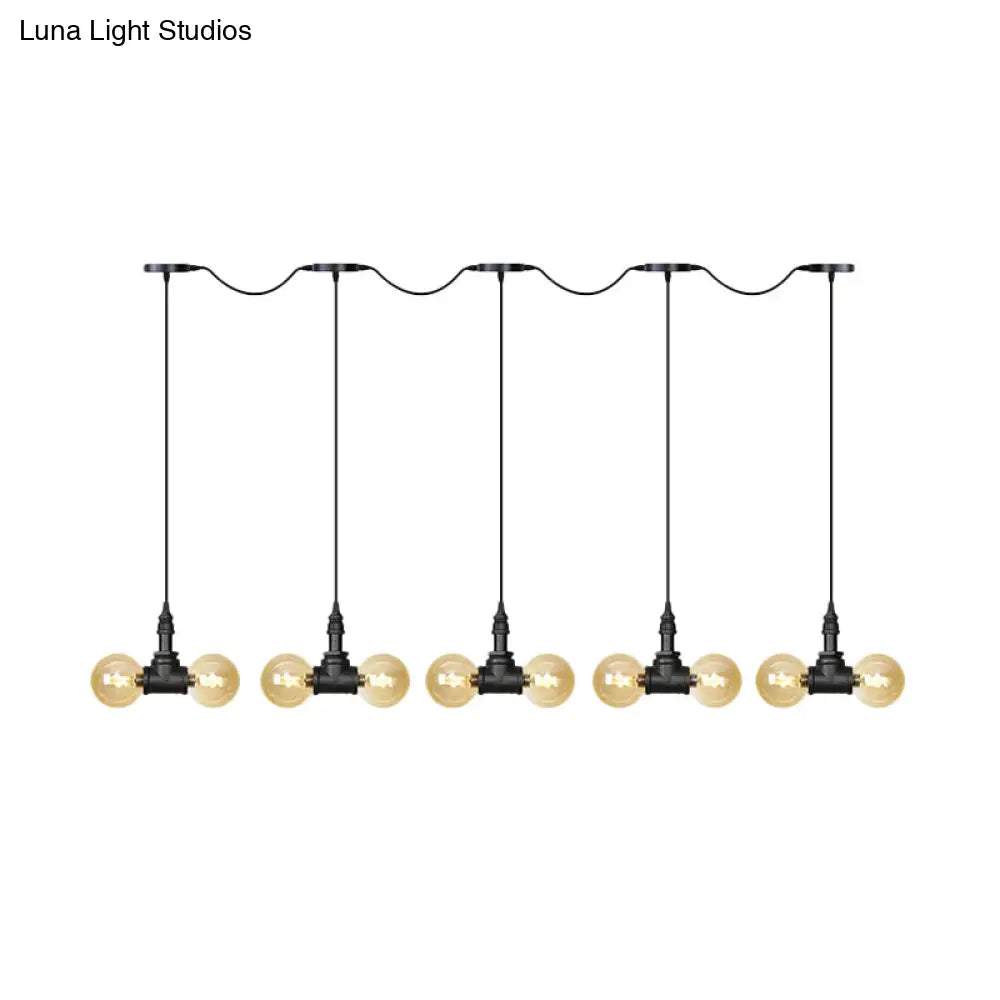 Amber Glass Ball Pendant Lamp With Multiple Black Led Lights