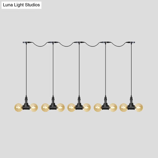 Vintage Amber Glass Pendant Lamp With Black Tandem Led And Multi-Head Design