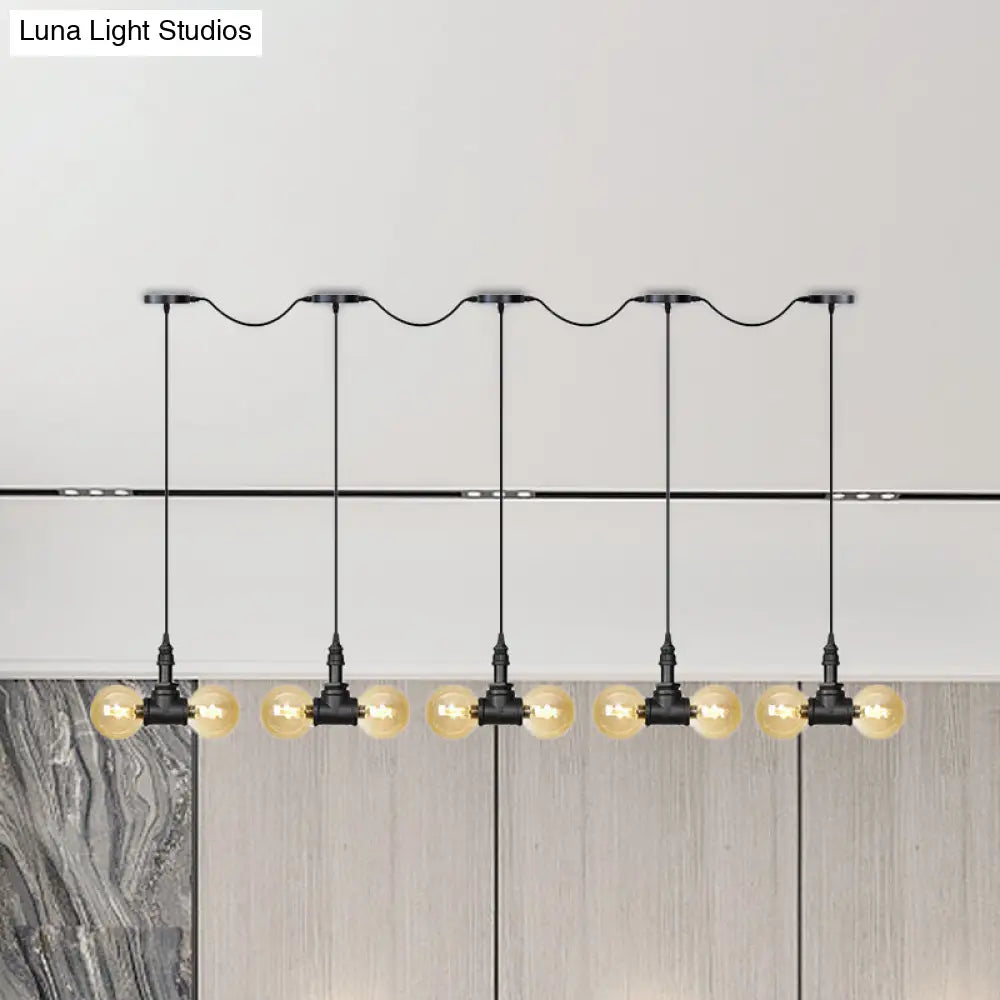 Amber Glass Ball Pendant Lamp With Multiple Black Led Lights