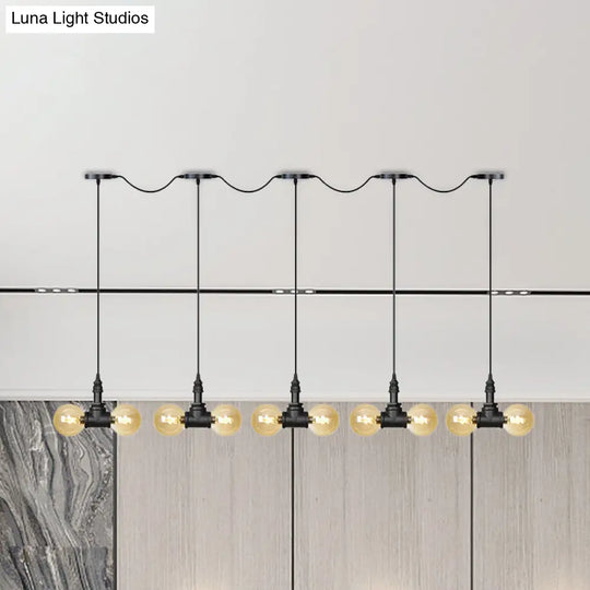 Amber Glass Ball Pendant Lamp With Multiple Black Led Lights