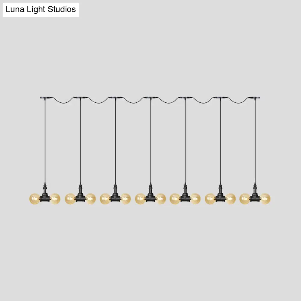 Amber Glass Ball Pendant Lamp With Multiple Black Led Lights