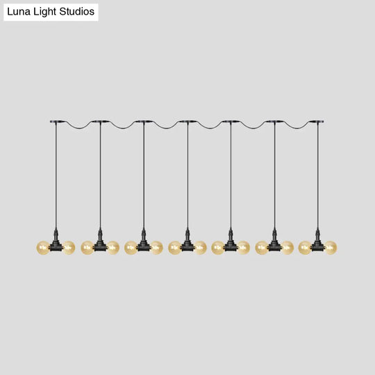 Amber Glass Ball Pendant Lamp With Multiple Black Led Lights