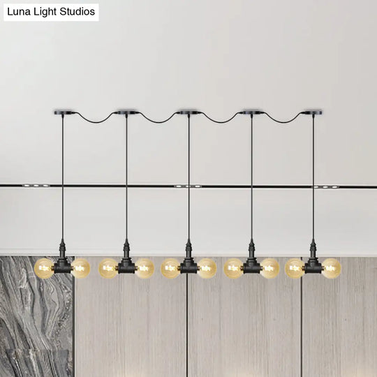Vintage Amber Glass Pendant Lamp With Black Tandem Led And Multi-Head Design