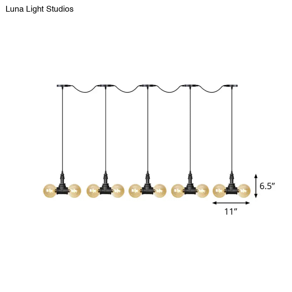 Amber Glass Ball Pendant Lamp With Multiple Black Led Lights
