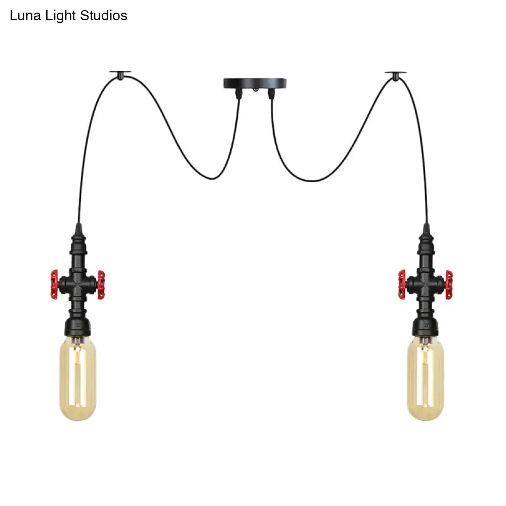 Vintage Amber Glass Pendant Light - 2/3/6-Light Led Suspension Lamp For Coffee Shops In Black