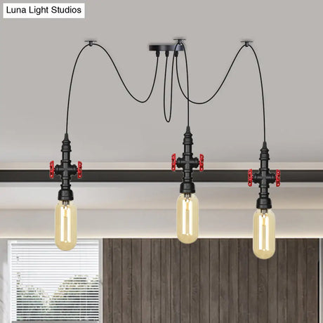 Vintage Amber Glass Pendant Light - 2/3/6-Light Led Suspension Lamp For Coffee Shops In Black