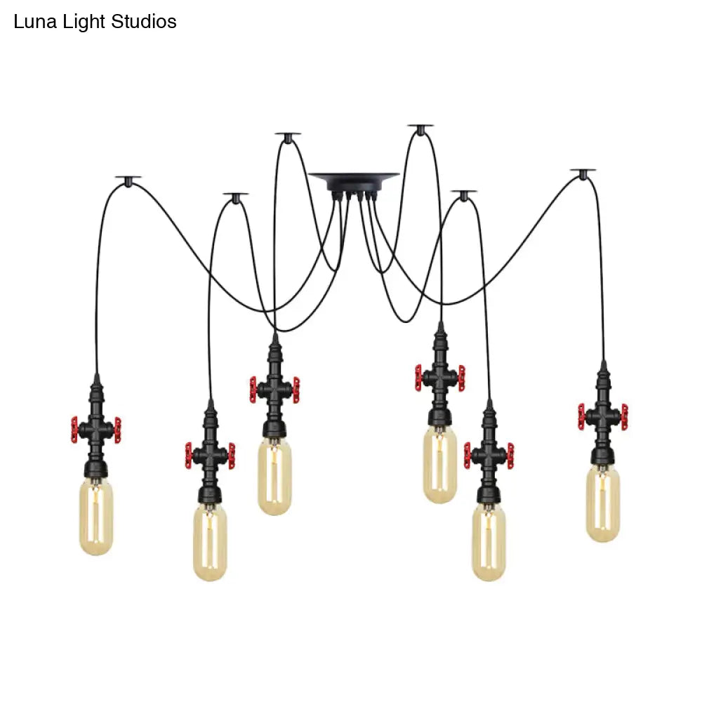 Vintage Amber Glass Pendant Light - 2/3/6-Light Led Suspension Lamp For Coffee Shops In Black