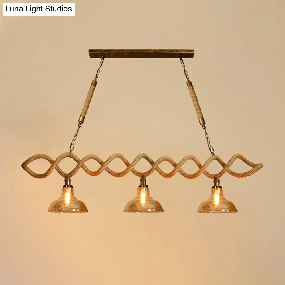 Vintage Amber Glass Pendant Light With Beige Barn Island Design - 2/3 Lights