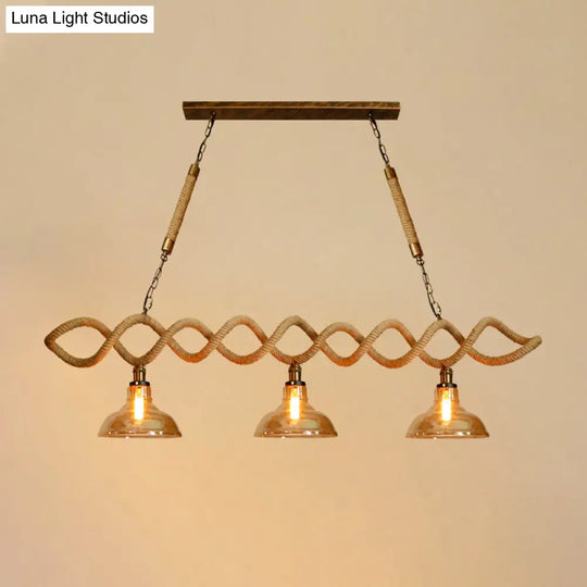 Vintage Amber Glass Pendant Light With Beige Barn Island Design - 2/3 Lights