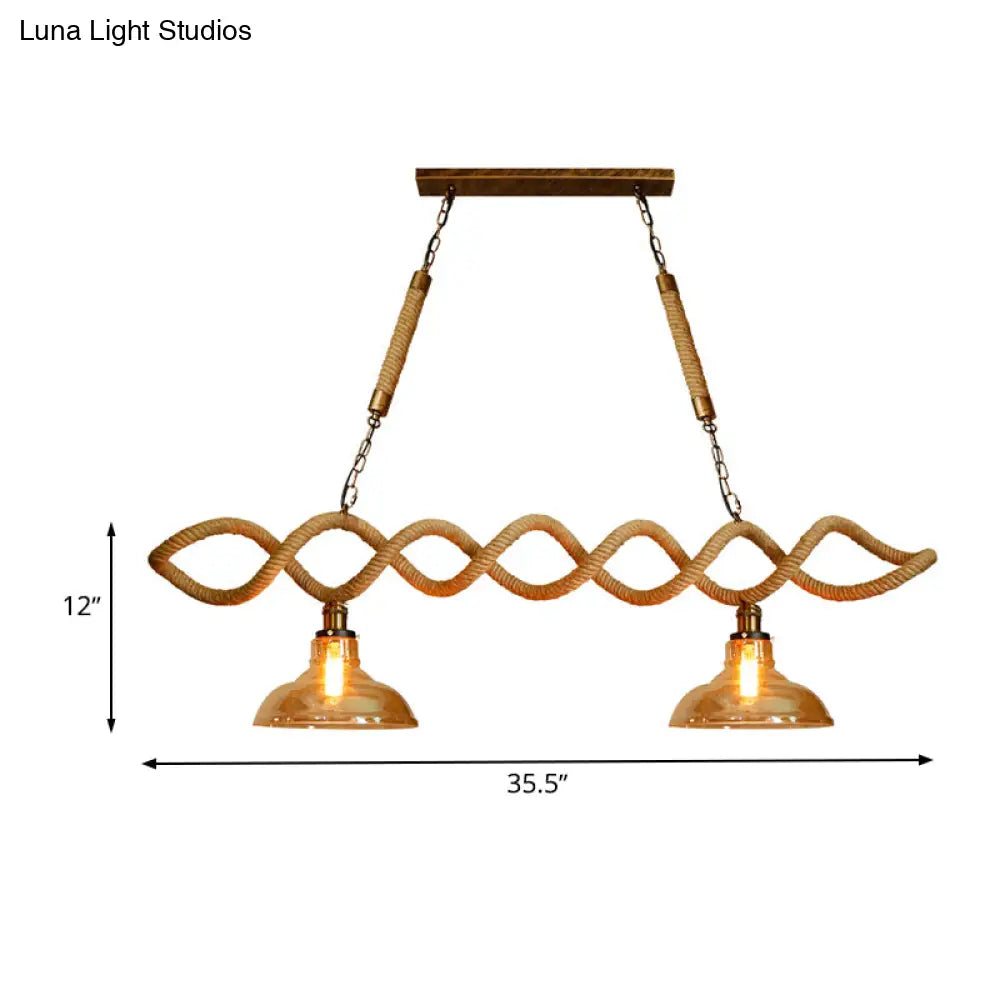 Vintage Amber Glass Pendant Light With Beige Barn Island Design - 2/3 Lights