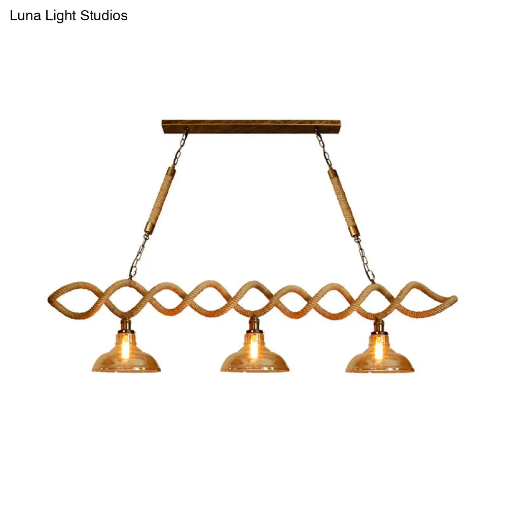 Vintage Amber Glass Pendant Light With Beige Barn Island Design - 2/3 Lights