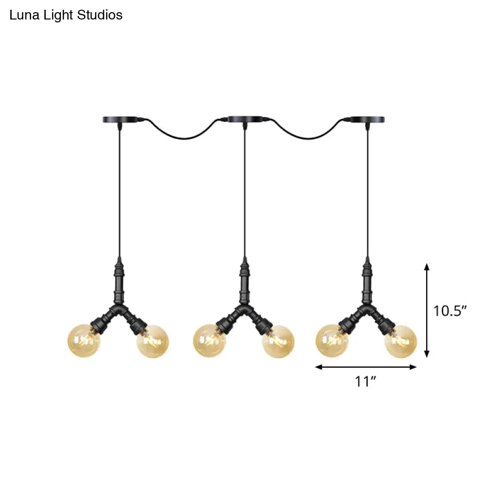 Vintage Amber Glass Swag Hanging Light Fixture - Led Multi Lamp Pendant With 6/10/14 Bulbs In Black