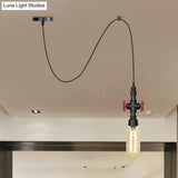 Vintage Amber Glass Swag Pendant Light - Restaurant Sphere/Capsule Design 1-Head With Black Pipe