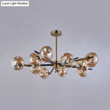 Vintage Amber/Grey Glass Flush Mount Chandelier With 10 Lights - Elegant Ceiling Light For Living