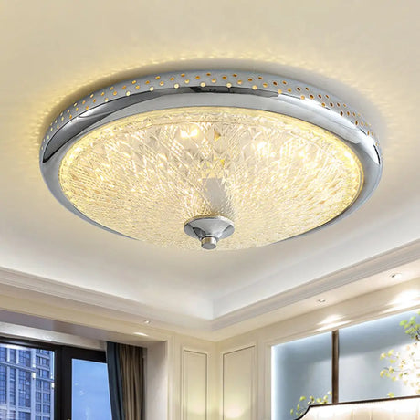 Vintage Amber Prismatic Glass Led Flush Ceiling Light Fixture Gold/Chrome Finish 14’/18’ Width