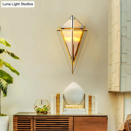 Vintage Amber/Smoke Gray Glass Triangle Wall Sconce Light - Led Lamp With Iron Frame