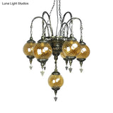 Vintage Amber Swirl Glass Globe Chandelier - Coffee House Pendant Light Fixture