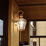 Vintage Antique Brass Wall Sconce Light With Transparent Glass - 1-Light Tapered Lamp For Outdoor