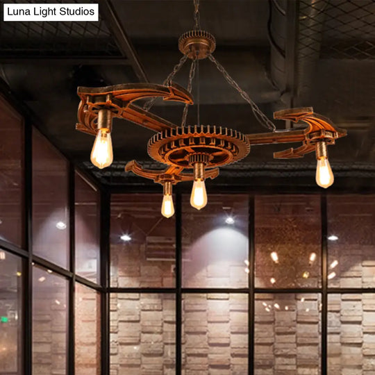 Vintage Bronze Pendant Chandelier With Open Bulb Lighting Elegant Dining Room Ceiling Fixture