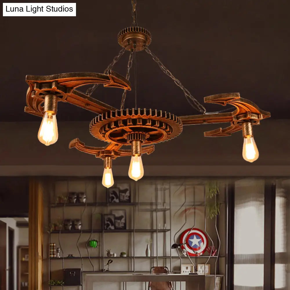 Vintage Bronze Pendant Chandelier With Open Bulb Lighting Elegant Dining Room Ceiling Fixture