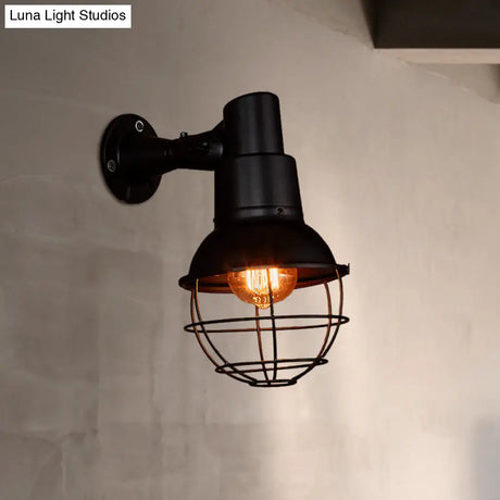 Vintage Ball Cage Wall Sconce Light In Black For Restaurants