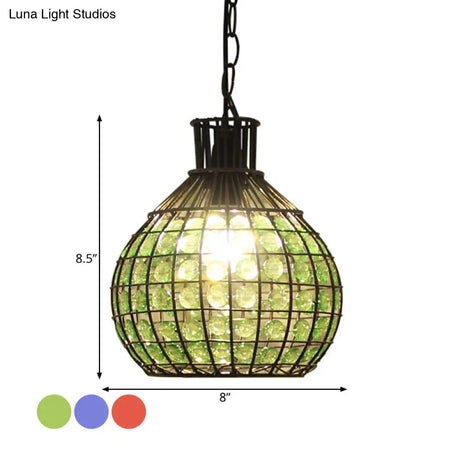 Vintage Ball Metal Pendant Fixture In Red/Green/Purple For Restaurant - Head Suspension Ceiling Hang
