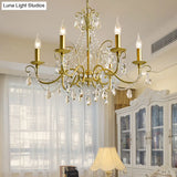 Vintage Bare Bulb Chandelier Pendant Light - Metallic Finish Clear Crystal Gold 3/6 Heads